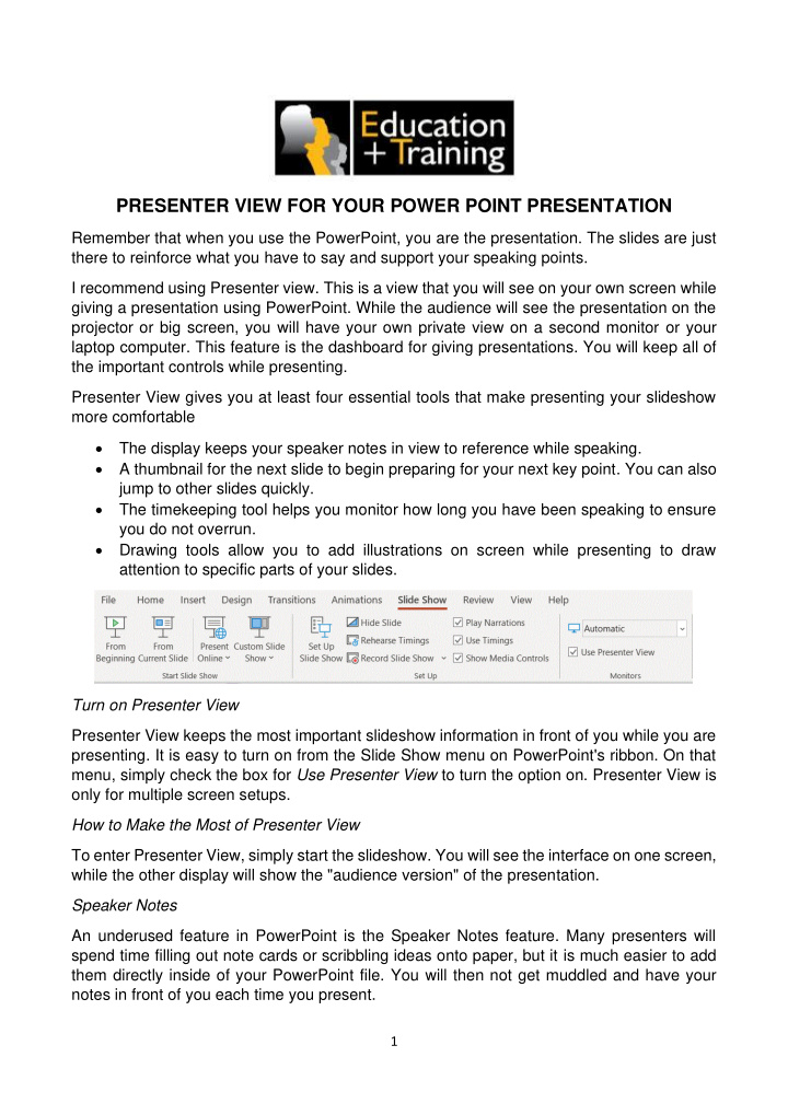 presenter view for your power point presentation