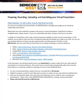 Prep  eparing  ng,  , Recording,  , Uploading  and Su  Submitting your  ur Vi  Virtua  ual P  Prese