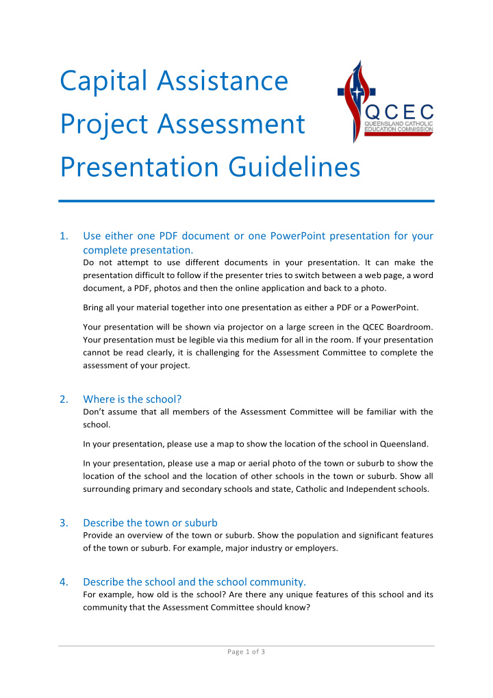 capital assistance project assessment presentation