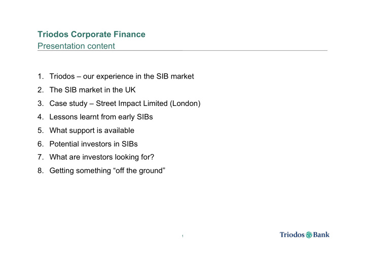 triodos corporate finance presentation content