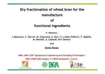 Dry fractionation  fractionation of  of wheat  wheat bran for  bran for the  the  Dry  manufacture