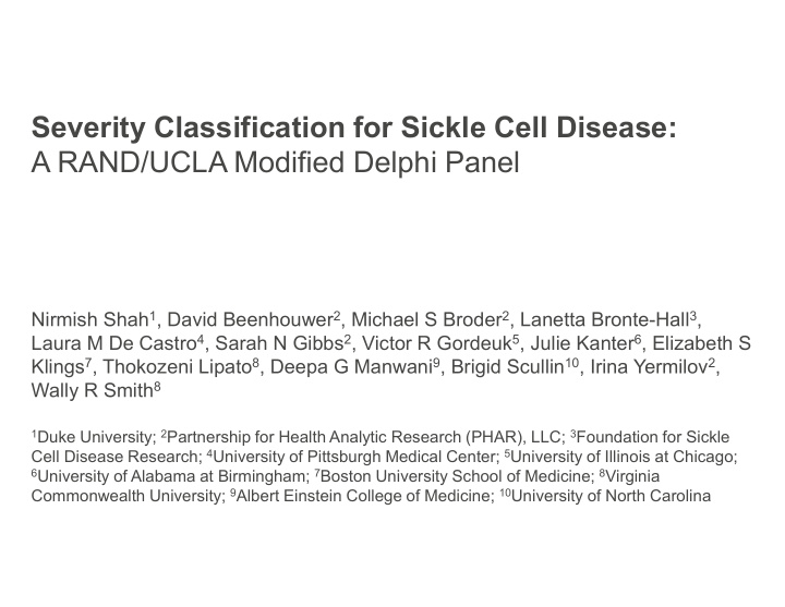 severity classification for sickle cell disease a rand