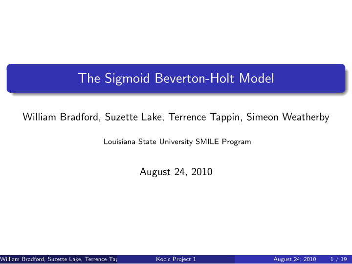 the sigmoid beverton holt model