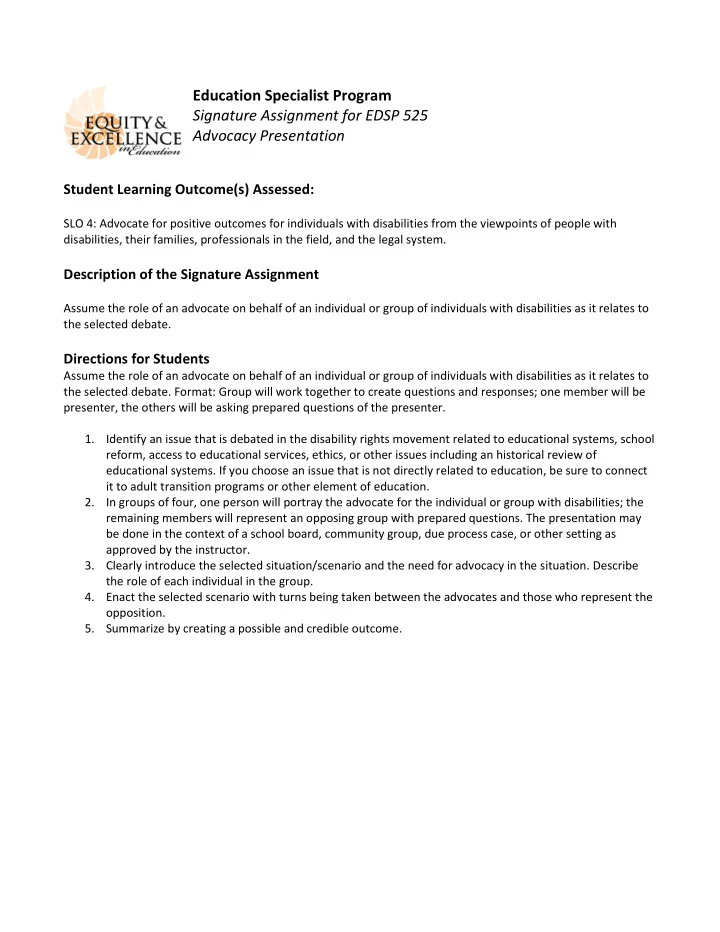 education specialist program signature assignment for