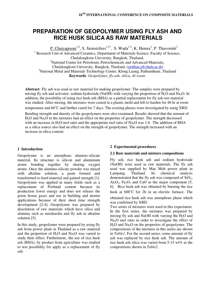 preparation of geopolymer using fly ash and rice husk