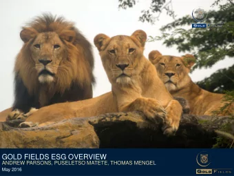 GOLD FIELDS ESG OVERVIEW  ANDREW PARSONS, PUSELETSO MATETE, THOMAS MENGEL  May 2016  Forward