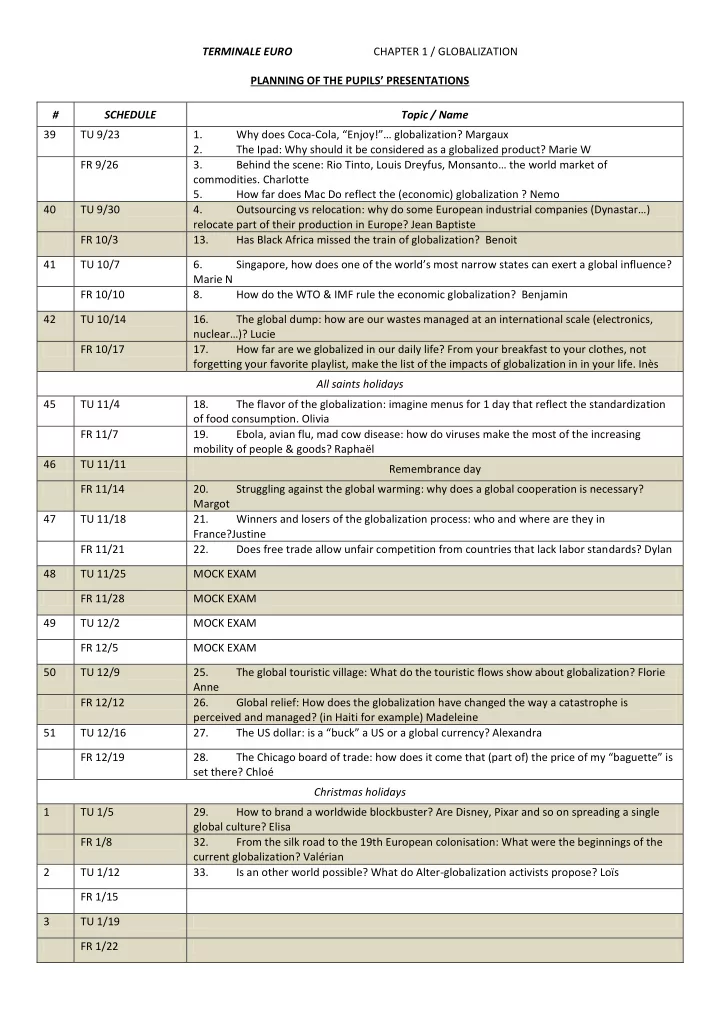 terminale euro chapter 1 globalization planning of the