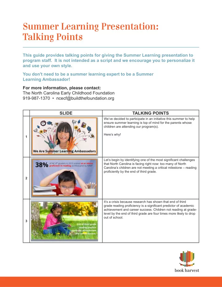 summer learning presentation talking points