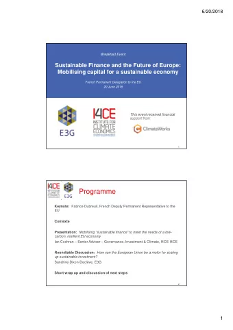 Programme Keynote: Fabrice Dubreuil, French Deputy Permanent Representative to the  EU  Contexte