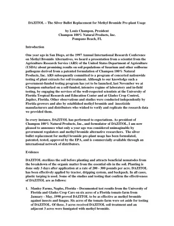 DAZITOL  The Silver Bullet Replacement for Methyl Bromide Pre-plant Usage  by Louis Champon,