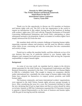 Check Against Delivery  Remarks by SRSG John Ruggie  The Protect, Respect and Remedy