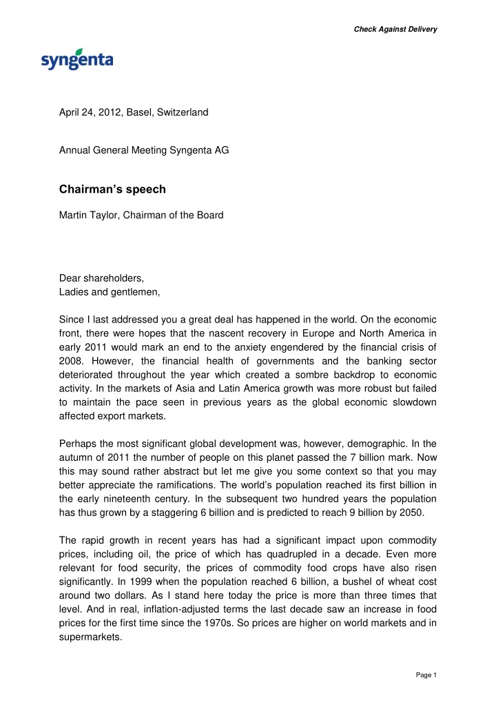 chairman s speech