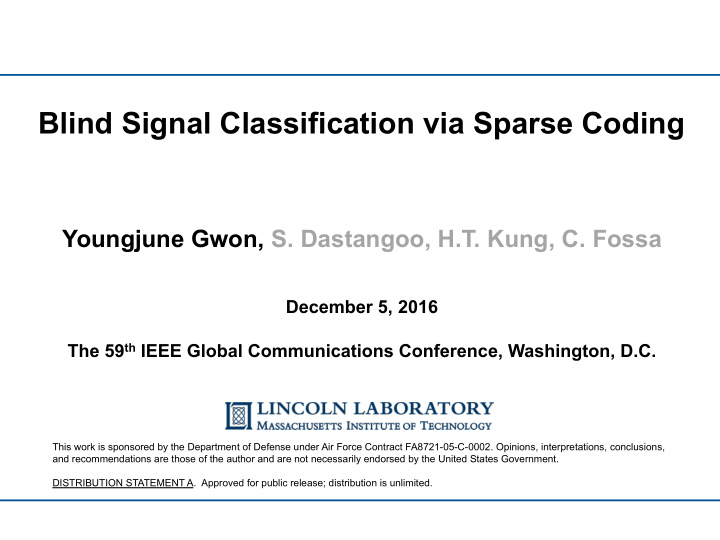 blind signal classification via sparse coding