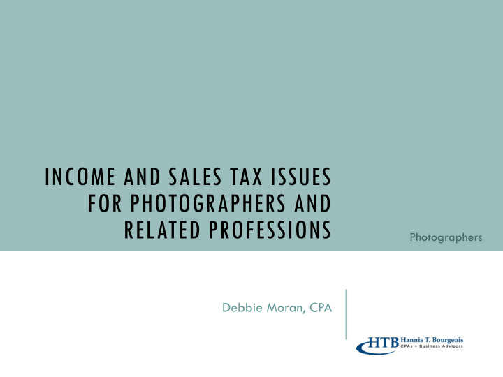income and sales tax issues for photographers and related