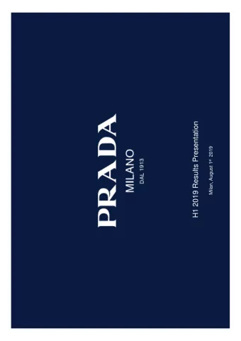 H1 2019 Results Presentation Milan, August 1 st 2019  Agenda  Presentation  14:00  14:30