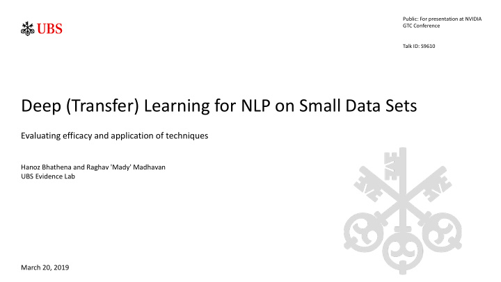deep transfer learning for nlp on small data sets