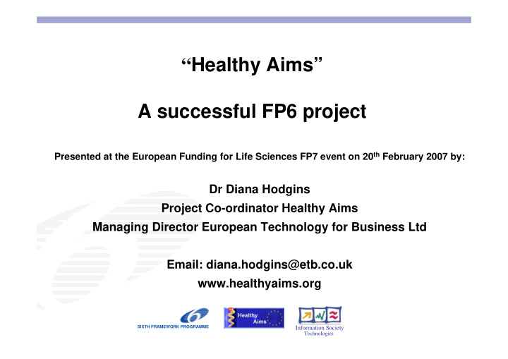 healthy aims a successful fp6 project