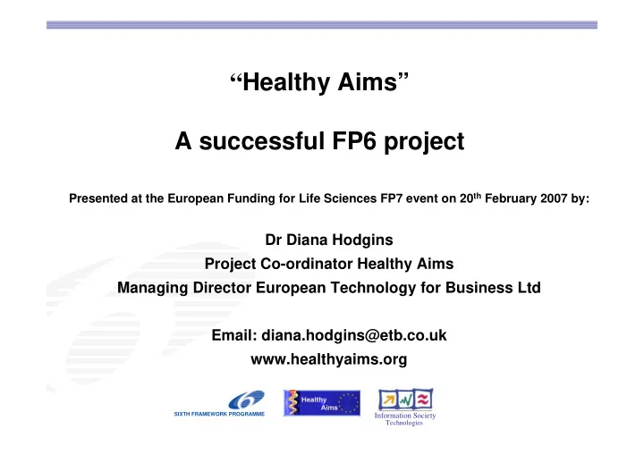 healthy aims a successful fp6 project