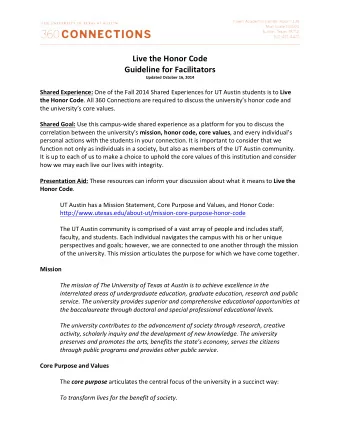 Live  the  Honor  Code    Guideline  for  Facilitators    Updated  October