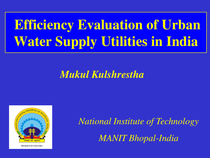 efficiency evaluation of urban water supply utilities in