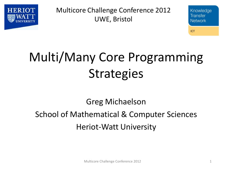 multi many core programming strategies