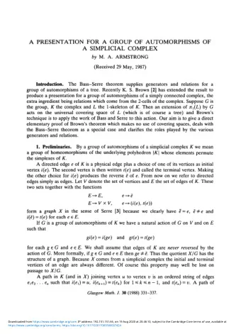 A PRESENTATION FOR A GROUP OF AUTOMORPHISMS OF  A SIMPLICIAL COMPLEX by M. A. ARMSTRONG  (Received