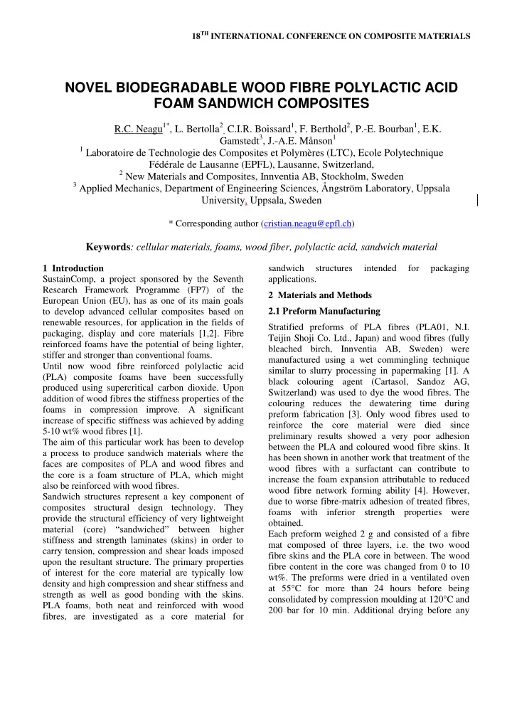novel biodegradable wood fibre polylactic acid foam