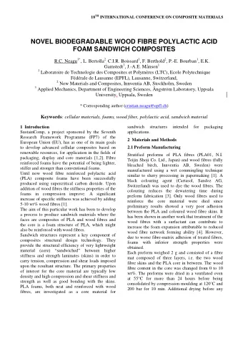NOVEL BIODEGRADABLE WOOD FIBRE POLYLACTIC ACID  FOAM SANDWICH COMPOSITES R.C. Neagu 1* , L.