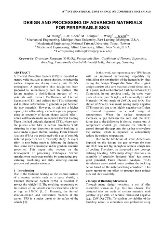 DESIGN AND PROCESSING OF ADVANCED MATERIALS  FOR PERSPIRABLE SKIN M. Wang 1 , C.-W. Chen 2 , M.
