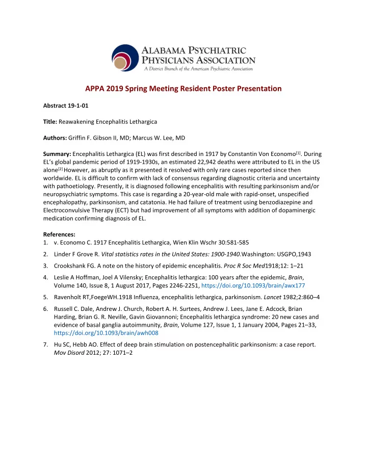 appa 2019 spring meeting resident poster presentation