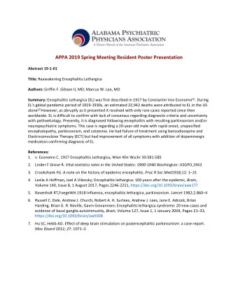 APPA 2019 Spring Meeting Resident Poster Presentation Abstract 19  1  01 Title: Reawakening