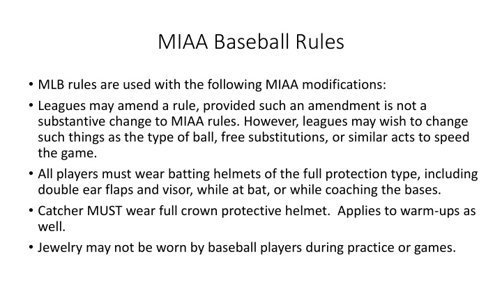 miaa baseball rules