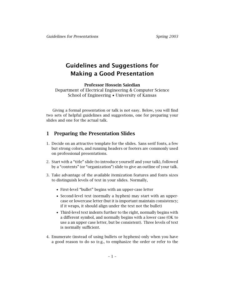 guidelines and suggestions for making a good presentation