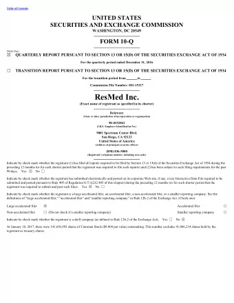 ResMed Inc.  (Exact name of registrant as specified in its charter)  Delaware  (State or other