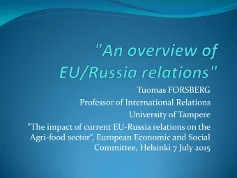 Agri-food sector, European Economic and Social  Committee, Helsinki 7 July 2015  The historical