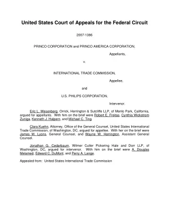 United States Court of Appeals for the Federal Circuit  2007-1386  PRINCO CORPORATION and PRINCO