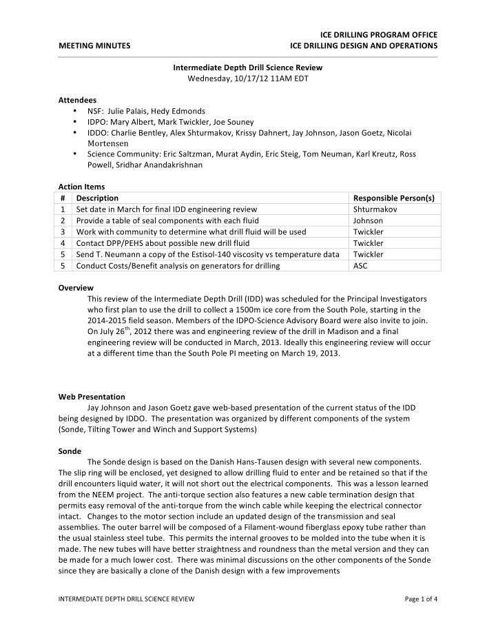 ice drilling program office meeting minutes ice drilling