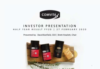 I N V E S T O R  P R E S E N TAT I O N  H A L F  Y E A R  R E S U L T  F Y 2 0  |  2 7  F E B R U A