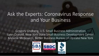and Your Business  Gregory Lindberg, U.S. Small Business Administration  Lynn Oswald, New York
