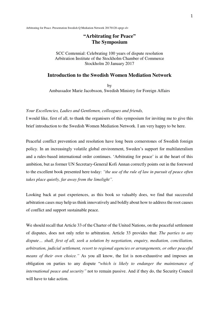arbitrating for peace the symposium