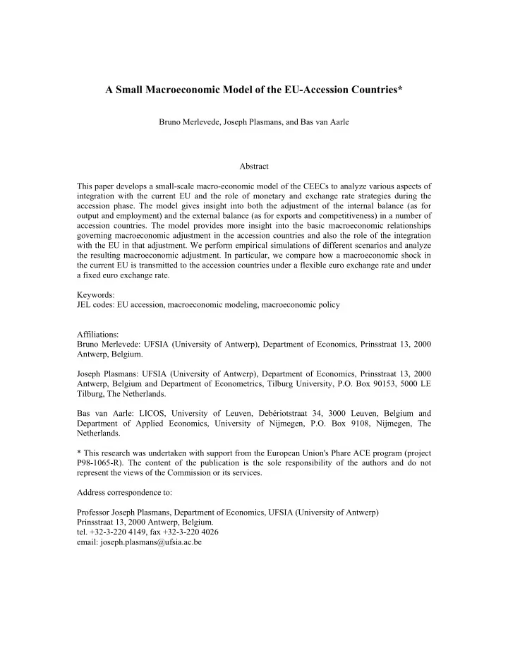 a small macroeconomic model of the eu accession countries