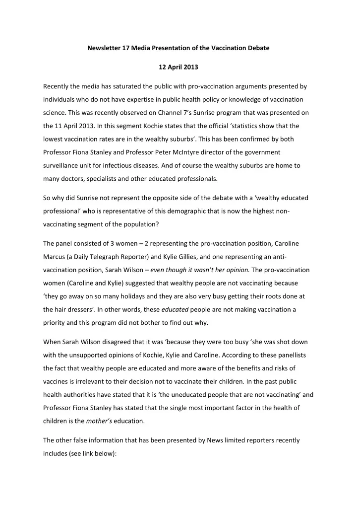 newsletter 17 media presentation of the vaccination