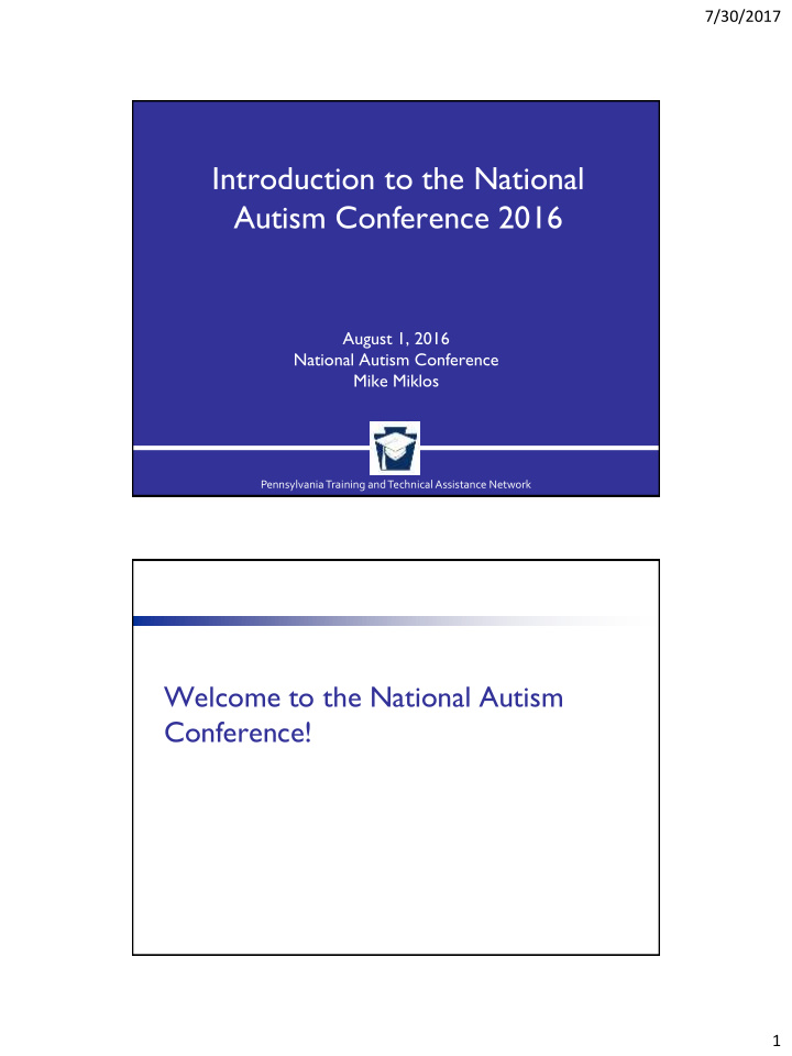introduction to the national autism conference 2016