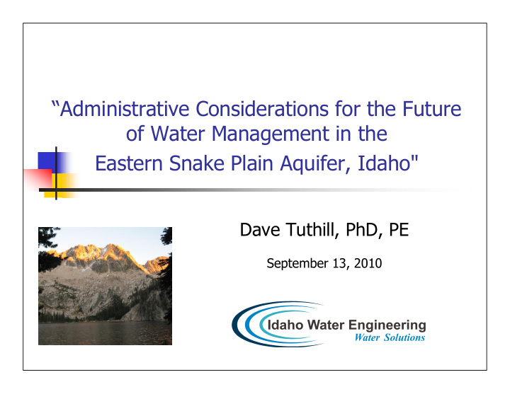 administrative considerations for the future of water