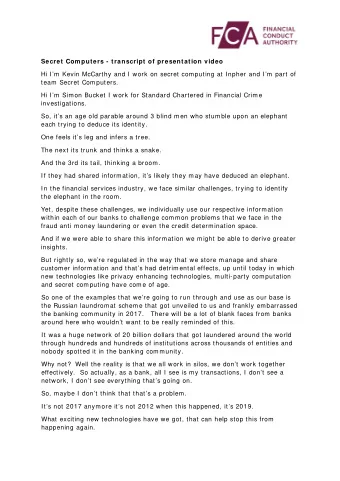 Secret Com puters - transcript of presentation video  Hi Im Kevin McCarthy and I work on secret