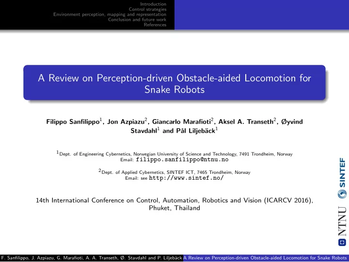 a review on perception driven obstacle aided locomotion
