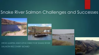 Snake River Salmon Challenges and Successes  STEVE MARTIN, EXECUTIVE DIRECTOR SNAKE RIVER  SALMON