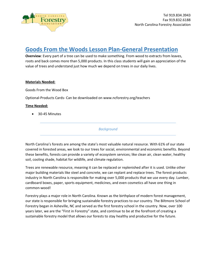 goods from the woods lesson plan general presentation