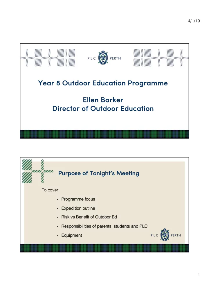 yea year r 8 outdoor r education pro progra gramme el