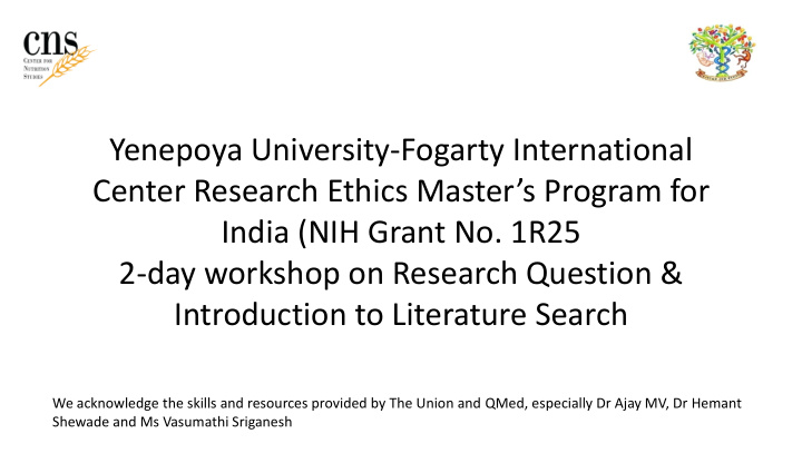 2 day workshop on research question